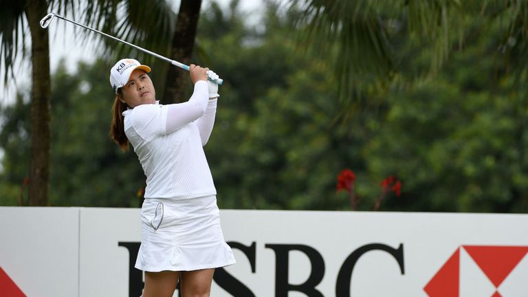 Inbee Park hits her tee shot on the second hole during the final round of the HSBC Women's Champions at Sentosa Golf Club