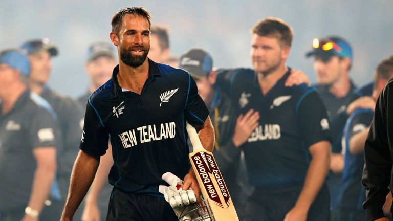 Grant Elliott of New Zealand leaves the field following the 2015 Cricket World Cup Semi Final match between New Zealand a