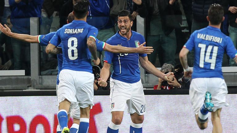 Italy's Graziano Pelle celebrates after scoring against England