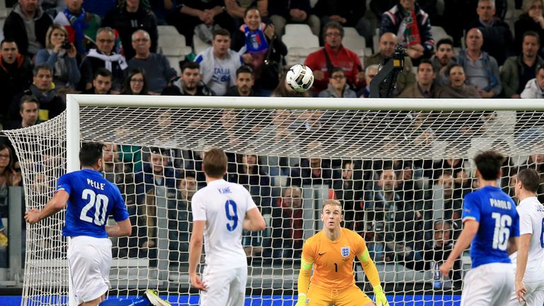 Joe Hart can only stand and stare as Graziano Pelle's flicked header flies into the corner of the England net