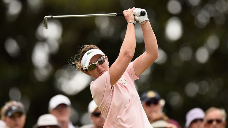 Gwladys Nocera of France hits her tee shot on the 8th hole during day two of the 2015 Ladies Masters at Royal Pines Resort on the Gold Coast, Australia.
