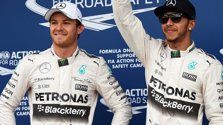 (L to R): Nico Rosberg (GER) Mercedes AMG F1, pole sitter Lewis Hamilton