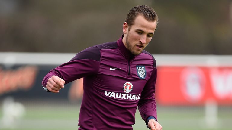 ENFIELD, ENGLAND - MARCH 26:  Harry Kane of England in action during an England training session ahead of the Euro 2016 qualifier against Lithuania at Enfi