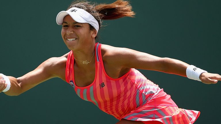 Heather Watson battles against Angelique Kerber after resuming play in Miami on Saturday morning