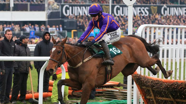 Wicklow Brave ridden by jockey Paul Townend jumps the last prior to winning the Vincent O'Brien County Handicap Hurdle on Gold Cup Day during the Cheltenha