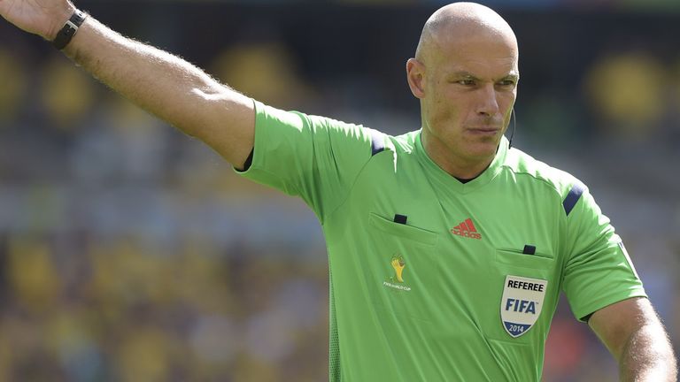 Howard Webb: Pictured during a match between Brazil and Chile at the 2014 World Cup 
