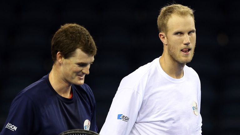 Jamie Murray and Dominic Inglot practise ahead of the GB v USA Davis Cup tie
