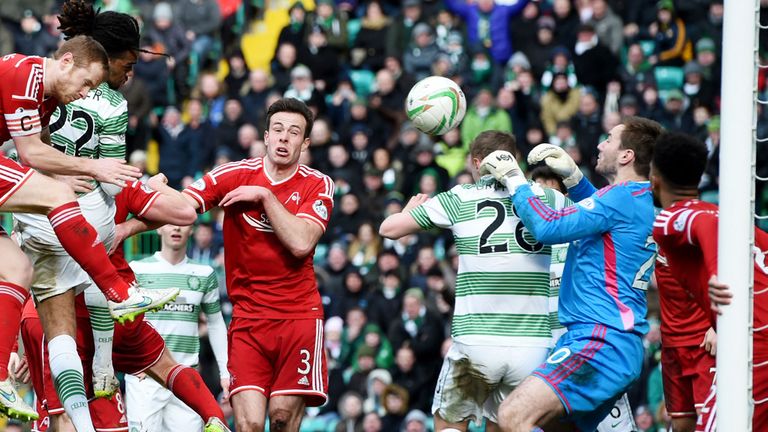 Defender Jason Denayer (22) heads Celtic in front in the top of the table clash with Aberdeen on Sunday