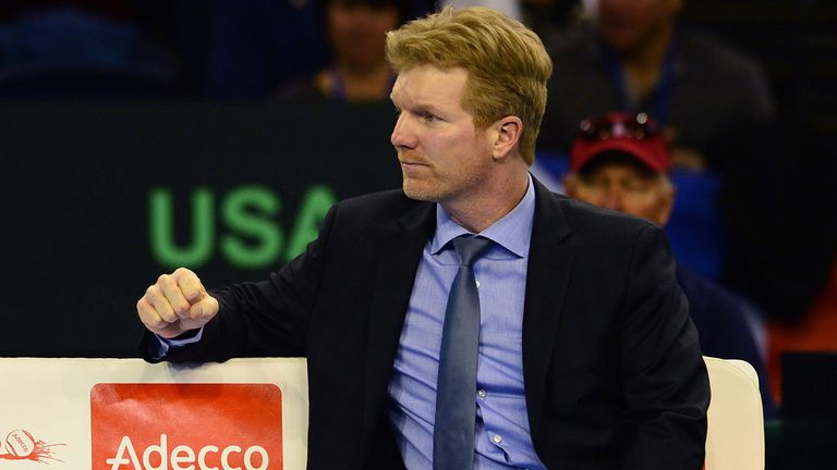  Captain of the United States Jim Courier watches on during Day 3 of the Davis Cup match between GB and USA at the Emirates Arena, Glasgow