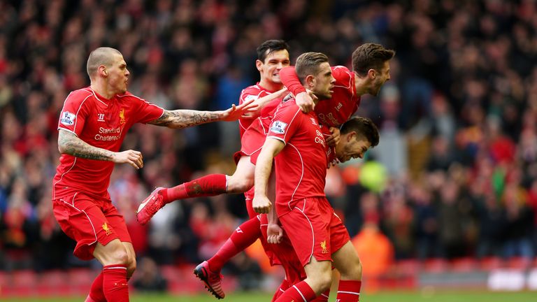 Jordan Henderson goal celeb, Liverpool v Manchester City, Premier League