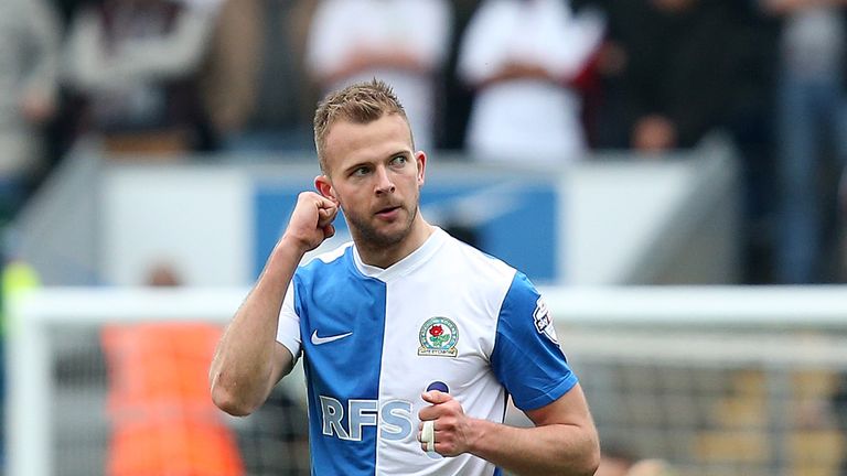 Jordan Rhodes of Blackburn Rovers celebrates his goal during the Sky Bet Championship match between Blackburn Rovers and B