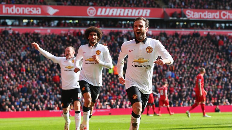 Juan Mata of Manchester United celebrates scoring