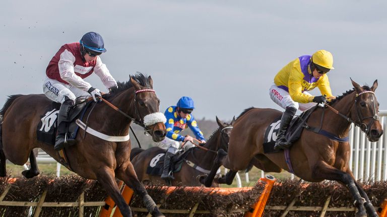 Kalane and Noel Fehily (right) clears the last ahead of Hannah's Princess  before going on to win the EBF/TBA Mares' Only Novice Handicap Hurdle Final.