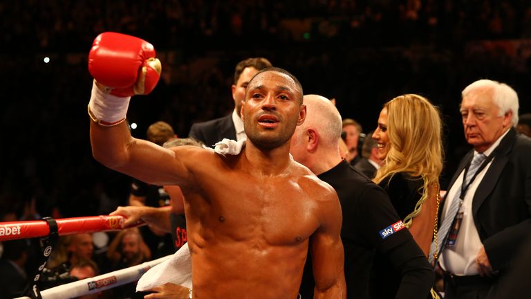 Kell Brook celebrates after beating Jo Jo Dan at the Motorpoint Arena