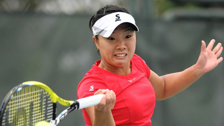 Kurumi Nara of Japan in action in the Fed Cup for Japan v Korea