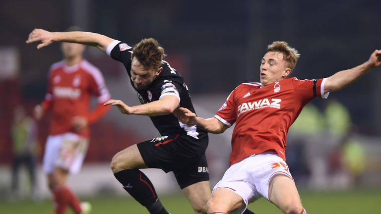 Rotherham United's Lee Frecklington (left) is fouled by Nottingham Forest's Ben Osborn (right) during the Sky Bet Championship match at the City Ground, No