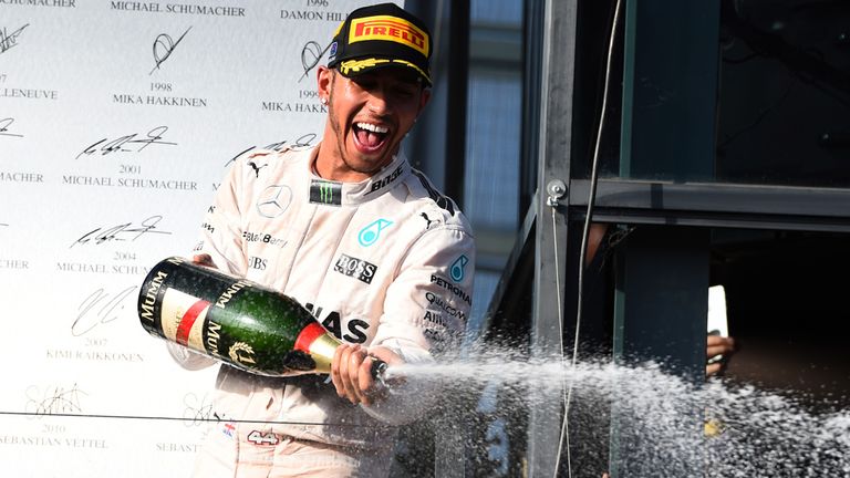 Race winner Lewis Hamilton (GBR) Mercedes AMG F1 celebrates