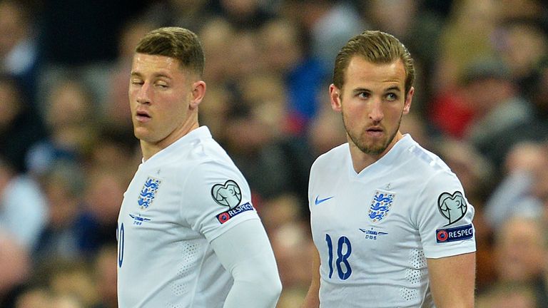 Harry Kane and Ross Barkley wait to come onto the Wembley pitch for England against Lithuania