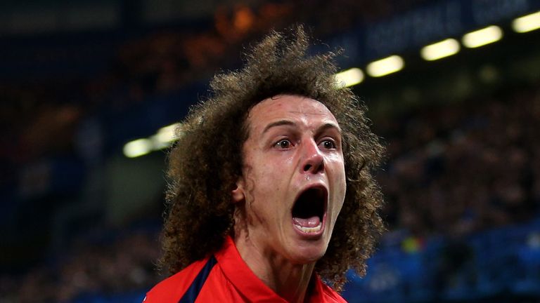David Luiz of PSG celebrates after scoring a goal to level the scores at 1-1.