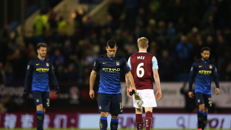 Sergio Aguero of Manchester City looks dejected after defeat to Burnley
