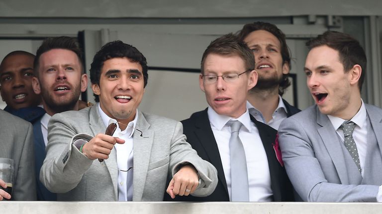 Manchester United's Rafael Da Silva (front left), Daley Blind (second from right) and Ashley Young (far left) watch the RSA Chase