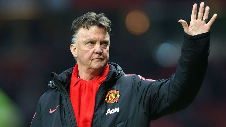 Louis van Gaal of Manchester United waves to the fans after the Barclays Premier League match between Manchester United and Tottenham