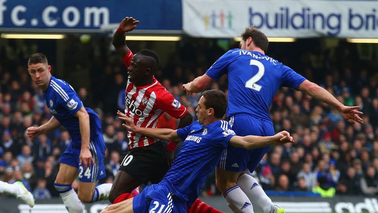 Sadio Mané of Southampton is brought down bv Matic to win a penalty - Tadic made it 1-1 from the spot