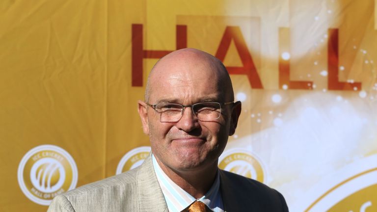 Former New Zealand cricket player Martin Crowe is inducted into ICC Cricket hall of fame during the 2015 Cricket World Cup Pool A match against Australia.