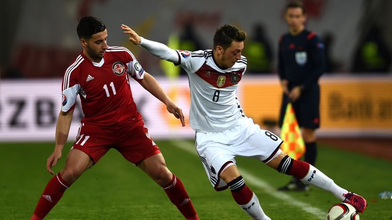 Mesut Ozil in action for Germany against Georgia.