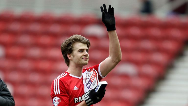 Middlesbrough's Patrick Bamford walks off with the man of the match award after the Sky Bet Championship match at The Riverside, Middlesbrough.