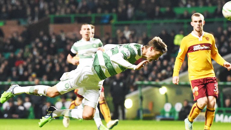 Celtic defender Mikael Lustig scores against Motherwell
