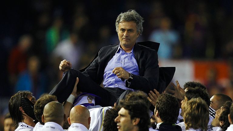 Head Coach Jose Mourinho of Real Madrid celebrates after the Copa del Rey final match between Real Madrid and Barcelona at