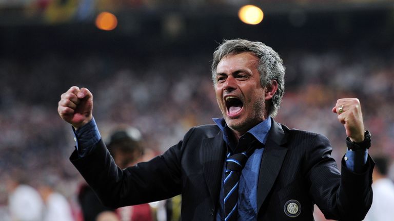  Head coach Jose Mourinho of Inter Milan celebrates his team's victory at the end of the UEFA Champions League Final match between 