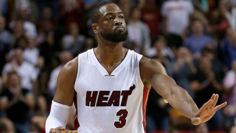 Dwyane Wade of the Miami Heat slows down the offense during a game against the Cleveland Cavaliers
