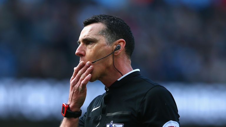  Referee Neil Swarbrick in action during the match between Manchester City and West Bromwich Albion