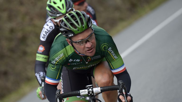 France's Thomas Voeckler leads a breakaway during the third stage of Paris-Nice.