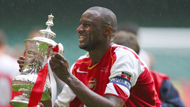 Arsenal's Patrick Vieira lifting the FA Cup after their penalty shootout win over Manchester United in the 2005 final at the Millennium Stadium in Cardiff