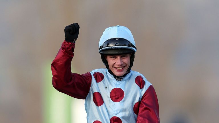 Paul Townend celebrates his victory on Irish Cavalier in the CHAPS Restaurants Barbados Novices' Handicap Chase at Cheltenham.