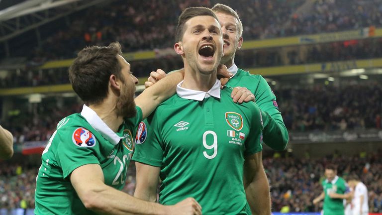 Republic of Ireland's Shane Long celebrates scoring his side's goal against Poland