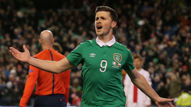 Republic of Ireland's Shane Long celebrates after scoring against Poland