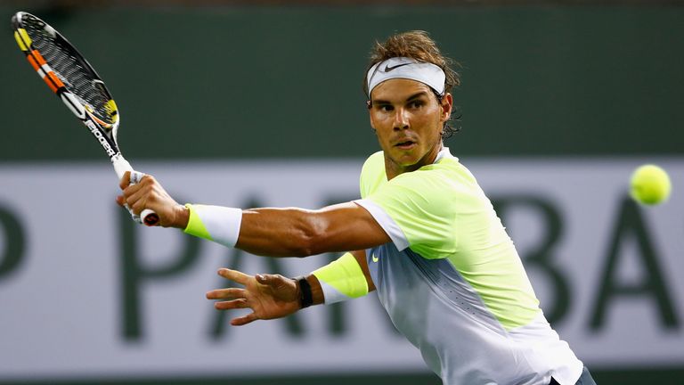 Rafael Nadal of Spain in action against Igor Sijsling of Netherlands during day seven of the BNP Paribas Open tennis 