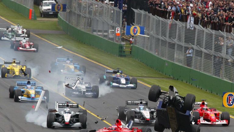 First-corner crash: Ralf Schumacher's Williams gets airborne in 2002