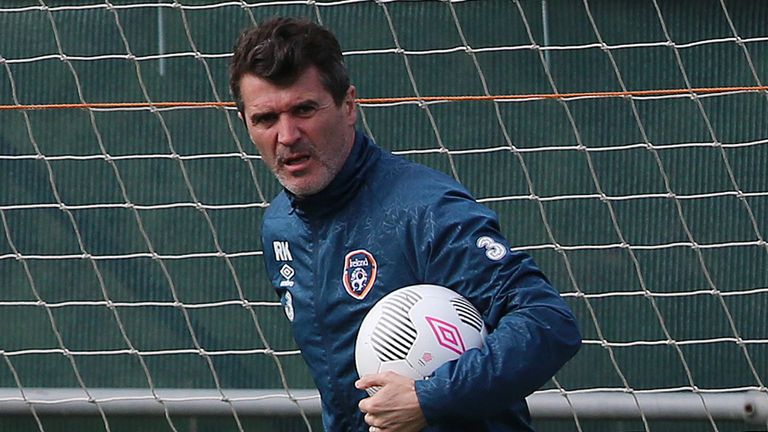 Republic of Ireland assistant manager Roy Keane during the training session at Gannon Park, Malahide, Ireland.