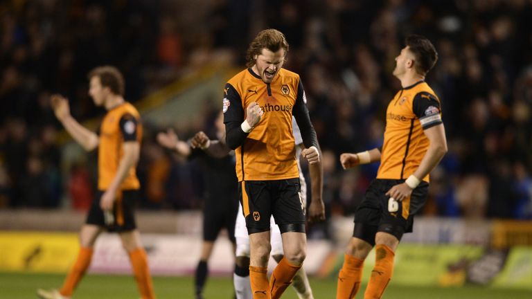 Richard Stearman of Wolves celebrates victory after the Sky Bet Championship match between Wolverhampton Wanderers and Derby