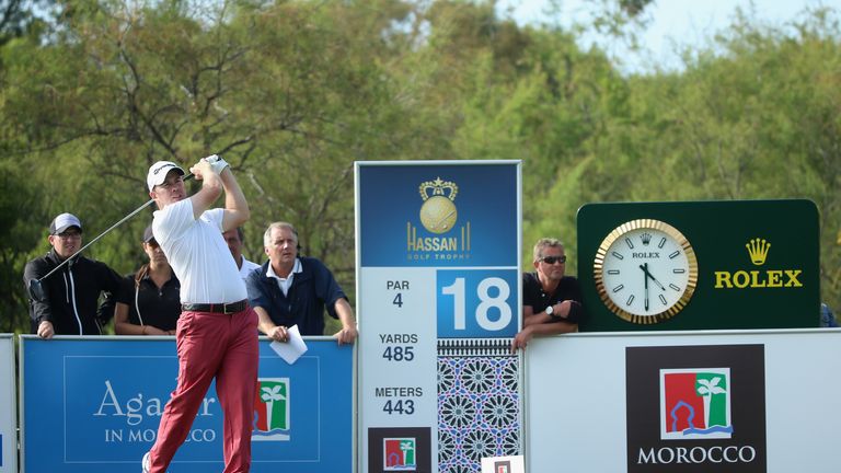 Richie Ramsay of Scotland hits his tee-shot on the 18th hole during the third round of the Trophee Hassan II Golf.