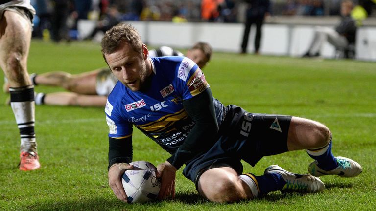 Rob Burrow of Leeds Rhinos scores a second half try during the First Utility Super League match between Hull FC and Leeds Rhinos