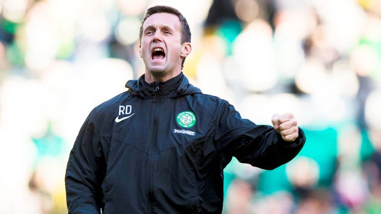 Ronny Deila: Celtic boss celebrates the 3-0 win over Dundee United