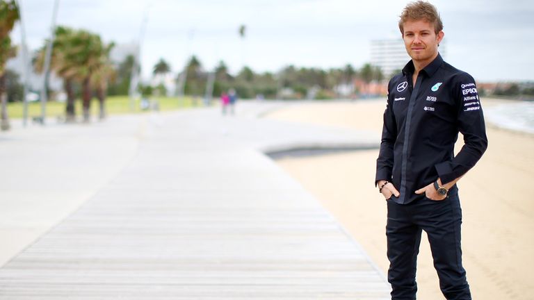Nico Rosberg of Germany and Mercedes GP poses on St Kilda beach during previews to the Australian Formula One Grand Prix 