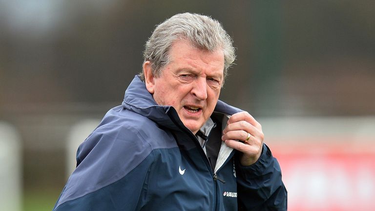 England manager Roy Hodgson is pictured during a team training session at Tottenham Hotspur Training Centre in 