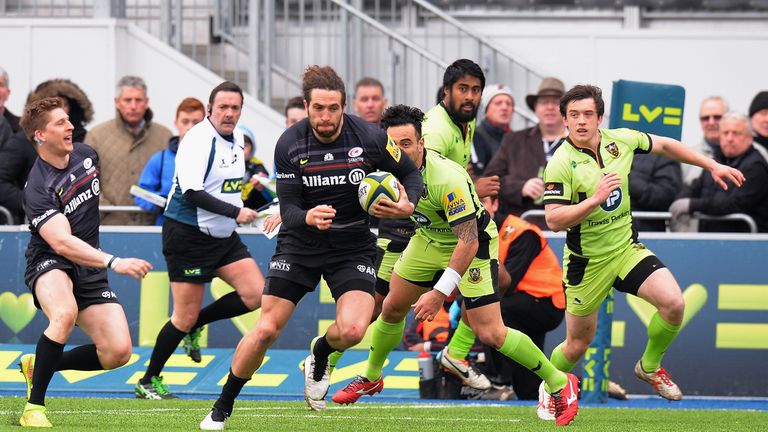 Mike Ellery: Cuts through to score Saracens' second try